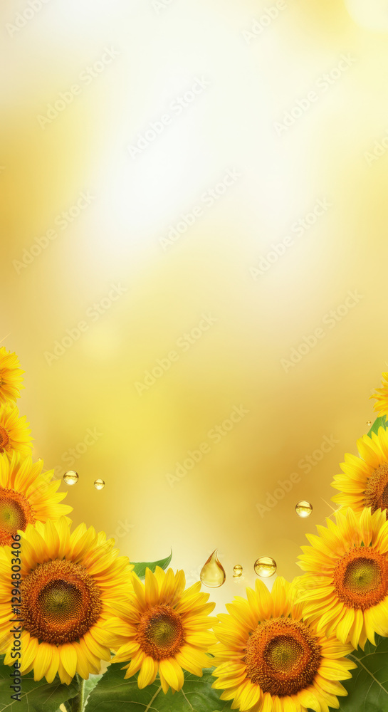 Obraz premium Vibrant sunflowers surround a bright and cheerful background in a vivid summer setting. Vertical HD background.