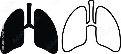 Lungs silhouette flat and outline icon design