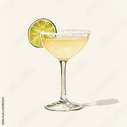 Salted-rim margarita cocktail, lime garnish, studio shot, light background, menu design