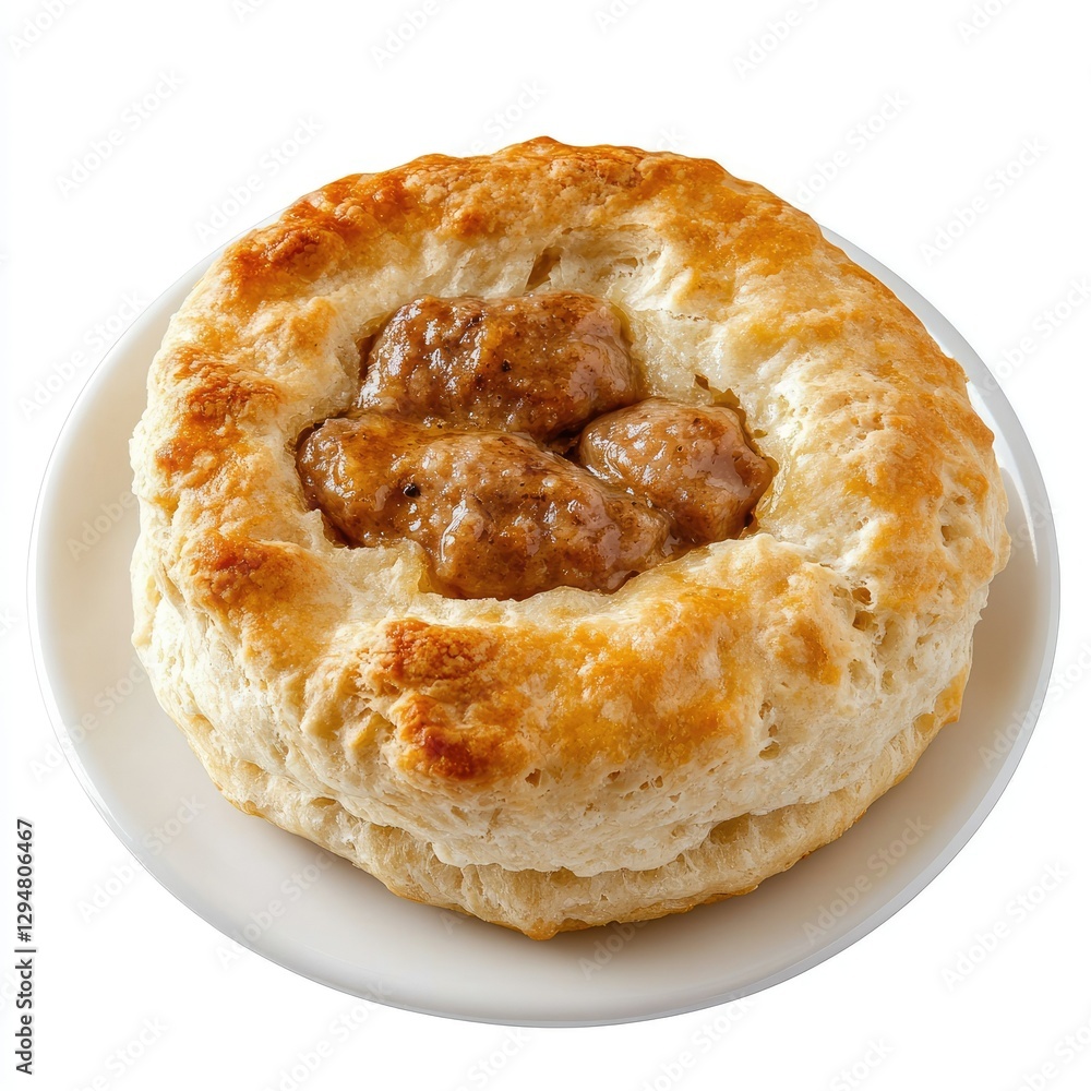 Sausage gravy biscuit breakfast food photography studio shot Sausage gravy biscuit breakfast food photography studio shot