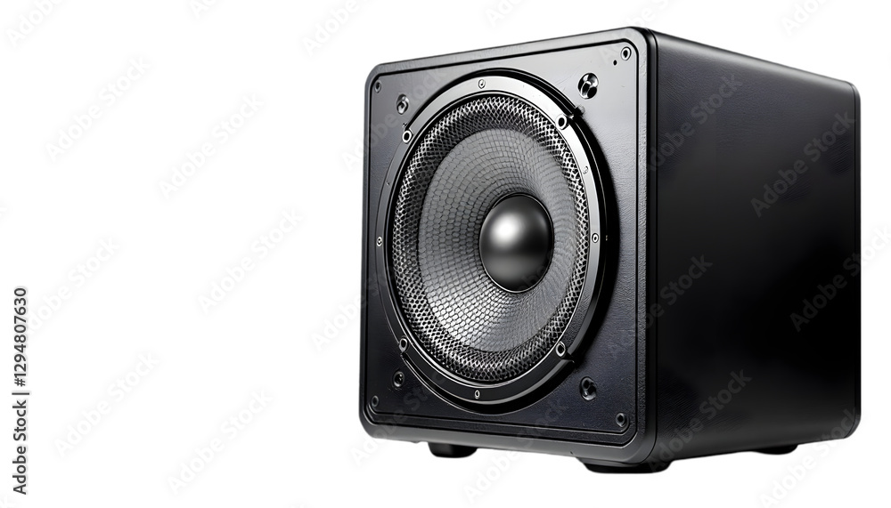 Obraz premium Photorealistic Image - Powerful Audio Speaker with Metal Grille on Black Background