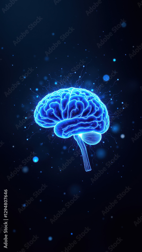 Fototapeta premium A glowing brain illustration representing artificial general intelligence or AI technology.