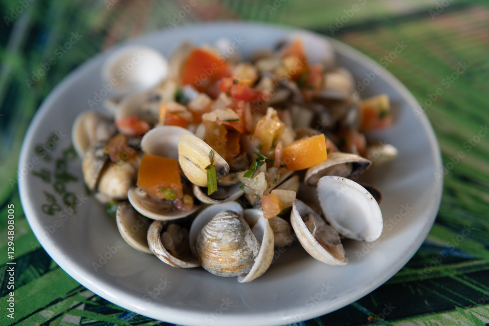 Delicious seafood served with vinaigrette sauce Delicious seafood served with vinaigrette sauce