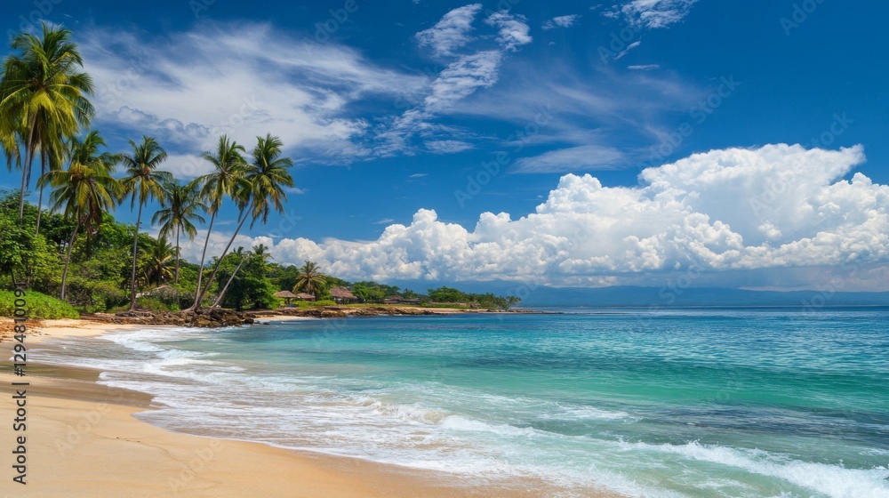 Tropical Beach Scene with Palm Trees and Turquoise Ocean Tropical Beach Scene with Palm Trees and Turquoise Ocean