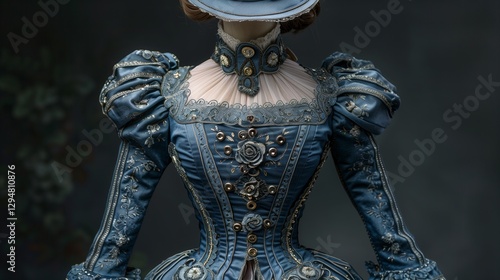 hand made tailored seamstress 18th century blue french gown dress ballgown ball gown Marie Antoinette noblewoman 3d illustration