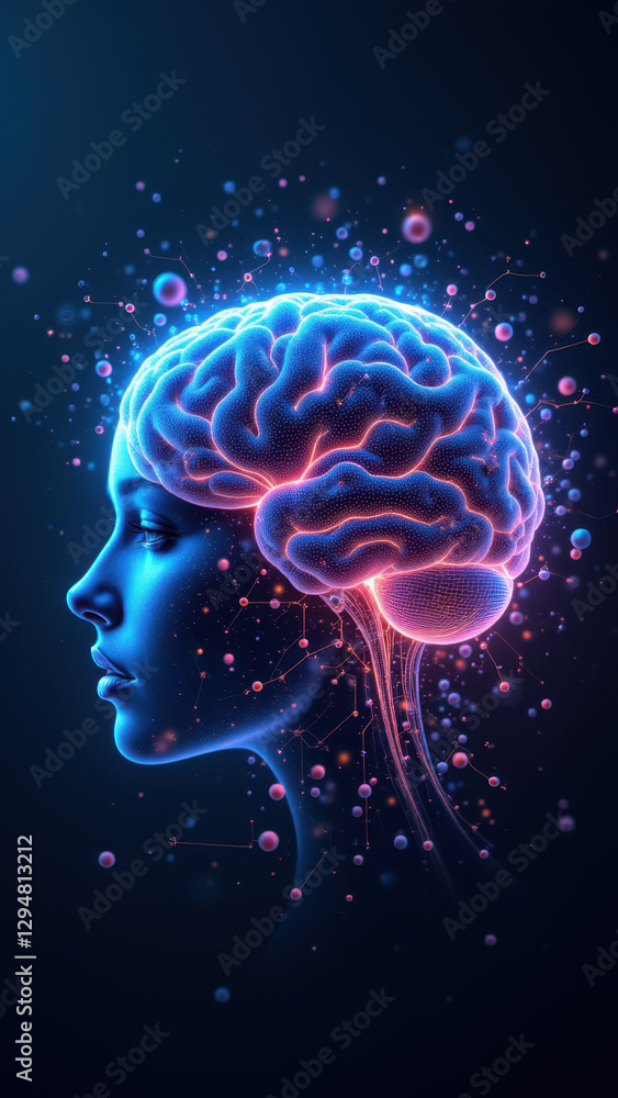 A graphical representation of artificial general intelligence with a human-like face and brain imagery. A graphical representation of artificial general intelligence with a human-like face and brain imagery.
