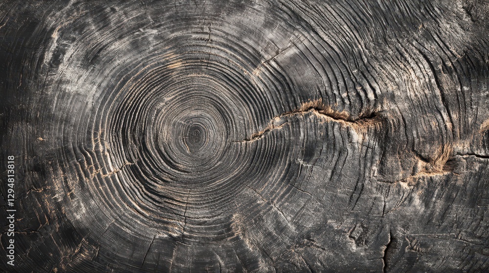 Fototapeta premium Aged tree rings with deep cracks revealing natural wood patterns and textures