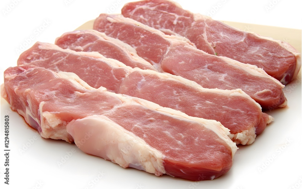 Raw Meat Steaks, Fresh Pork Chops, Butchers Cut, Food Photography, Closeup Raw Meat Steaks, Fresh Pork Chops, Butchers Cut, Food Photography, Closeup