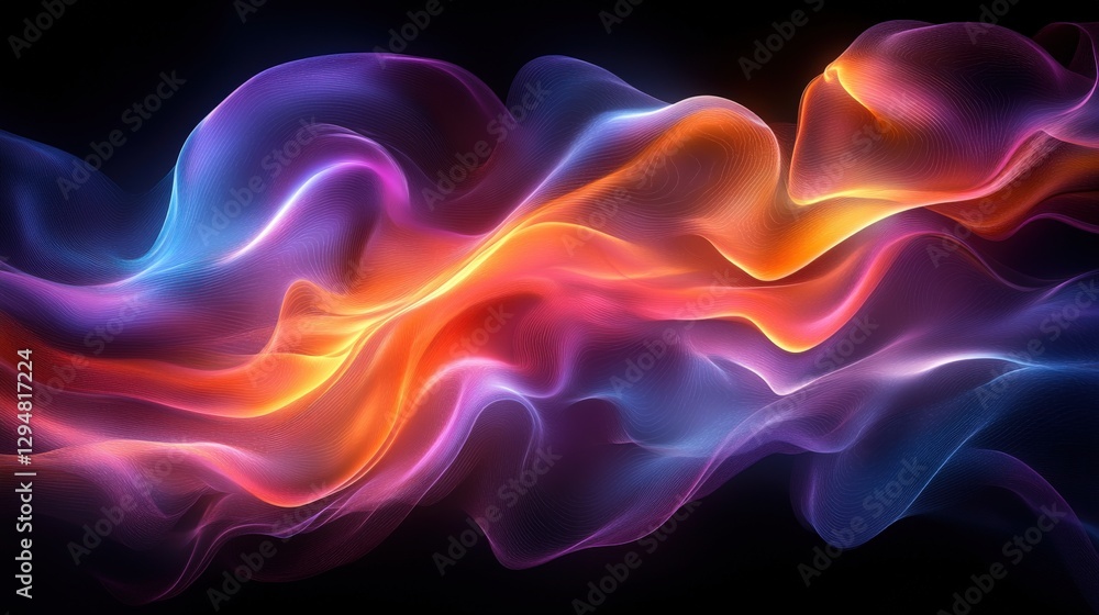 Obraz premium Colorful Abstract Wavy Smoke Pattern on Dark Background