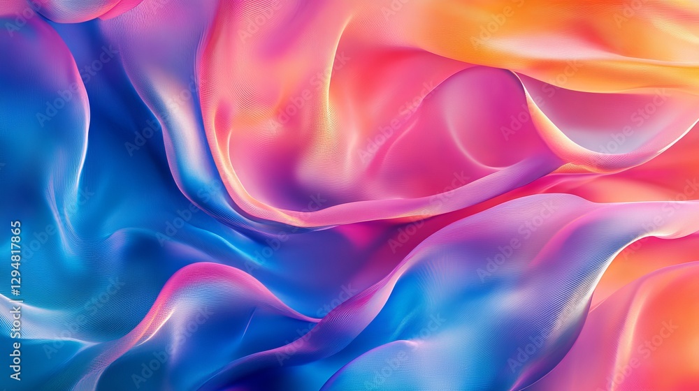Obraz premium Abstract Colorful Swirling Fabric Texture Background Design Modern Digital Art Vibrant Pink Blue Orange Gradient Smooth Waves Elegant Flowing Silk 