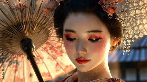 Geisha with parasol, serene portrait