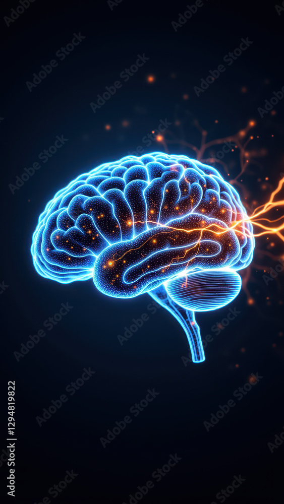 Illustrative graphic representing artificial general intelligence with a brain-like structure and lightning, symbolizing power or enlightenment. Illustrative graphic representing artificial general intelligence with a brain-like structure and lightning, symbolizing power or enlightenment.