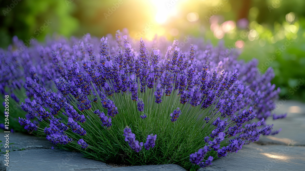 Fototapeta premium Lavender blooms in a sunny garden bed