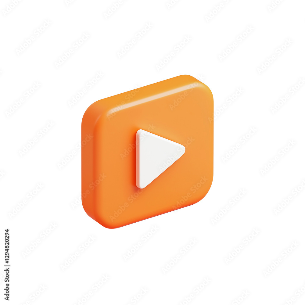 Orange 3d play button icon isolated on the transparent background Orange 3d play button icon isolated on the transparent background