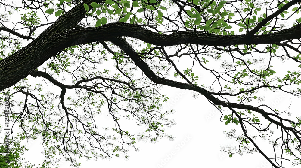 Lush tree branches against a white sky Lush tree branches against a white sky