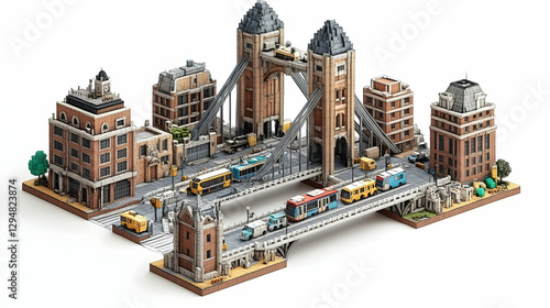 Pixelated City Bridge Scene
