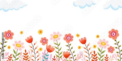 Spring Floral Meadow with Flowers Illustration