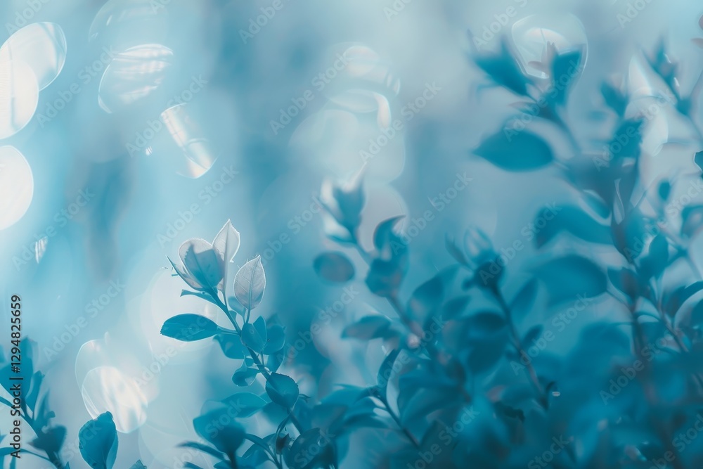 Fototapeta premium A soft focus image of blue flowers in the afternoon sun, A soft focus image with a gentle, light blue glow
