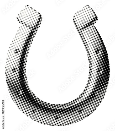 horseshoe isolated retro halftone grunge dotted cut-out luck equestrian blacksmithing collage element for mixed media design
