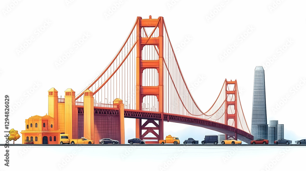 Naklejka premium San Francisco Golden Gate Bridge cityscape