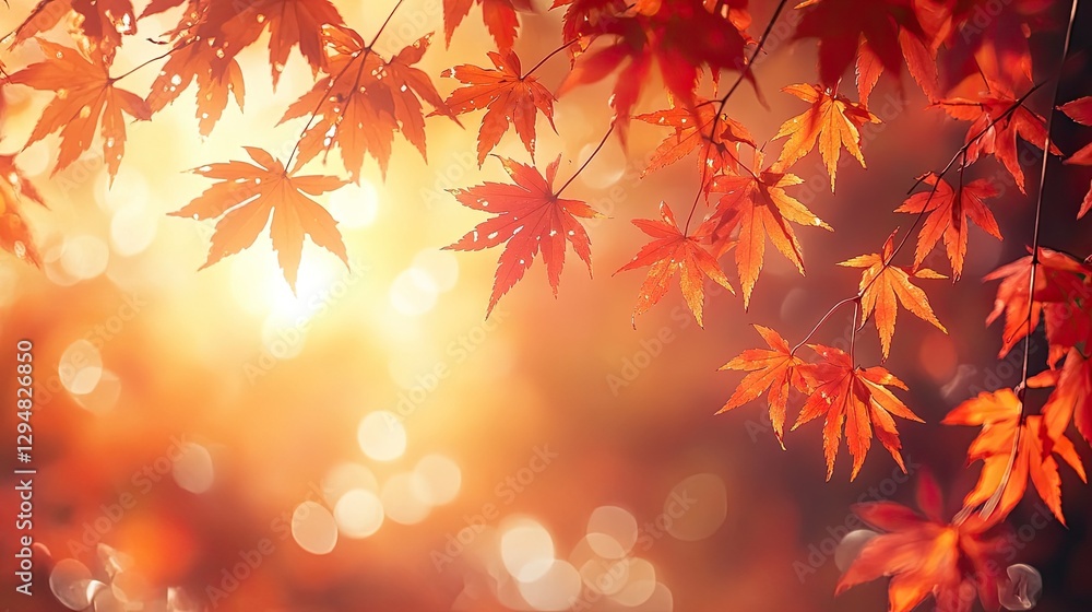 Red-orange maple leaves in an autumn forest. - Red-orange maple leaves in an autumn forest. -