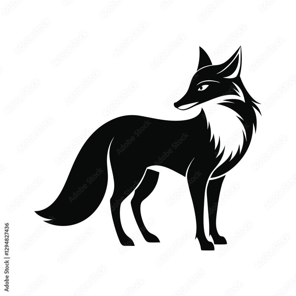 Fototapeta premium fox vector silhouette, fox silhouette, black fox illustration
