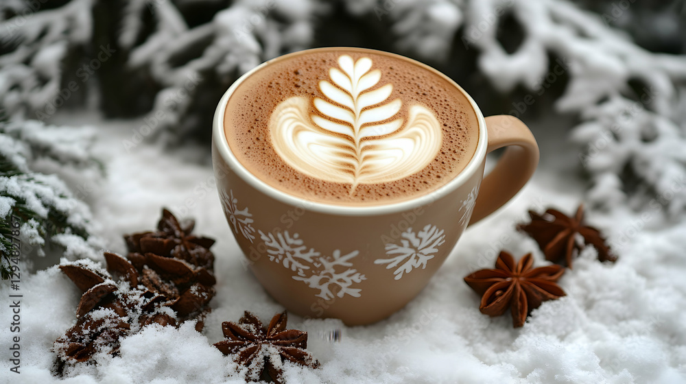 Snowy Winter Latte in Snow-Covered Branches Snowy Winter Latte in Snow-Covered Branches