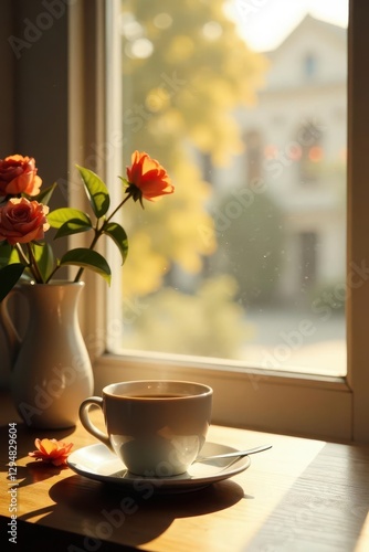 Wallpaper Mural Soft morning light filters through the window, coffee, still life Torontodigital.ca