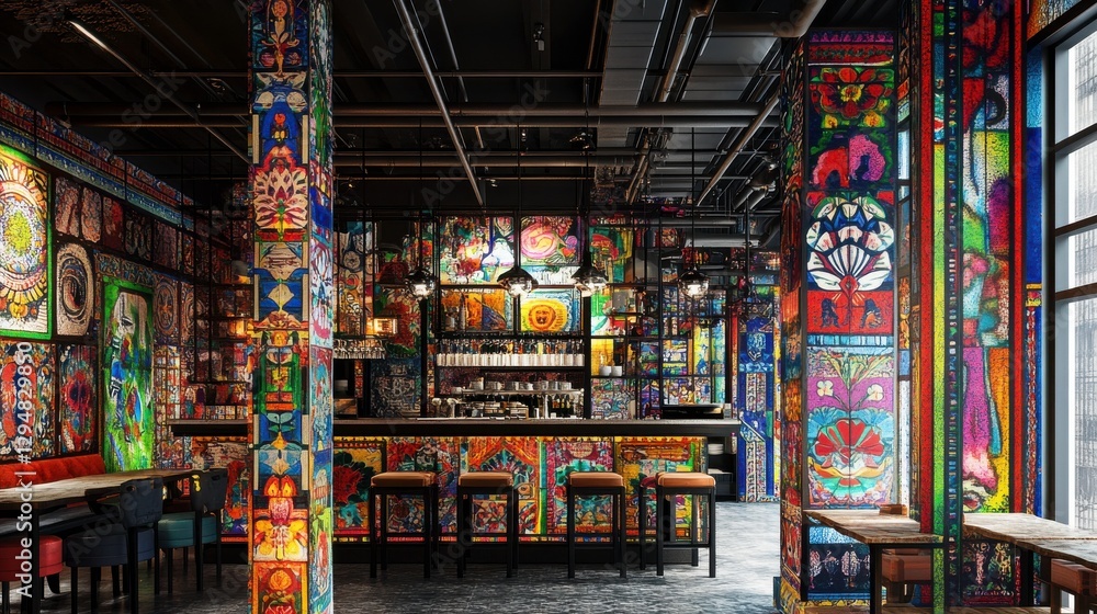 Fototapeta premium Vibrant Restaurant Interior Reflecting Cultural Diversity