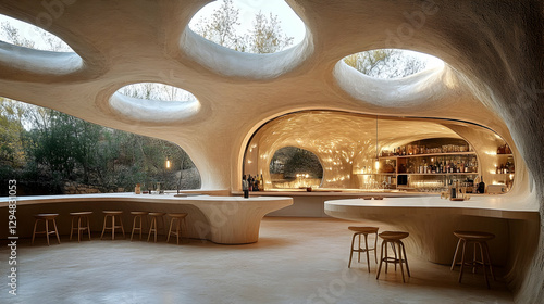 Whimsical, cave-like bar with skylights