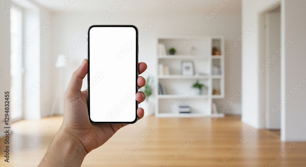 A person's hand grasps an empty smartphone within a professional work environment. A person's hand grasps an empty smartphone within a professional work environment.