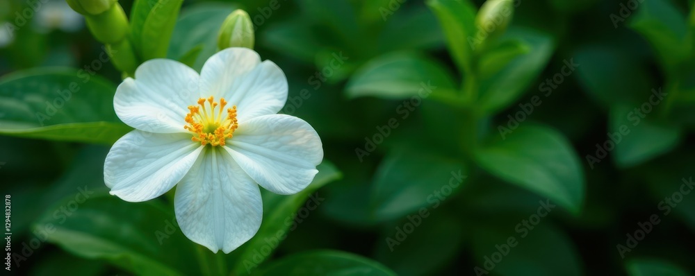 White flower against the backdrop of dark green foliage, garden, blossom, flowers White flower against the backdrop of dark green foliage, garden, blossom, flowers