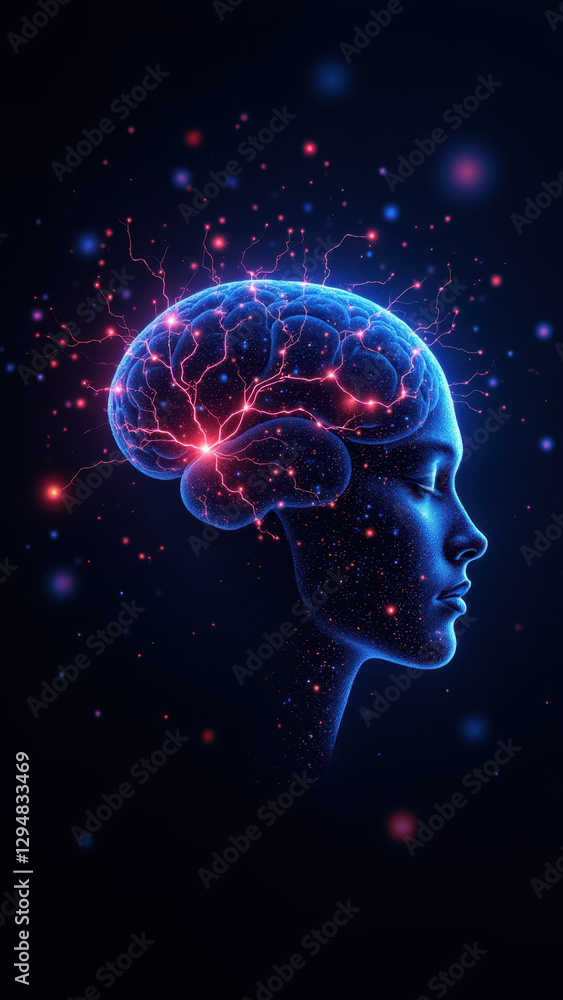 A digital illustration of a human head with an AI-inspired brain in space. A digital illustration of a human head with an AI-inspired brain in space.