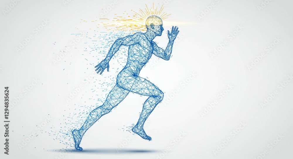 Fototapeta premium Minimalist Futuristic Artwork of a Runner as a Wireframe Polygon Mesh