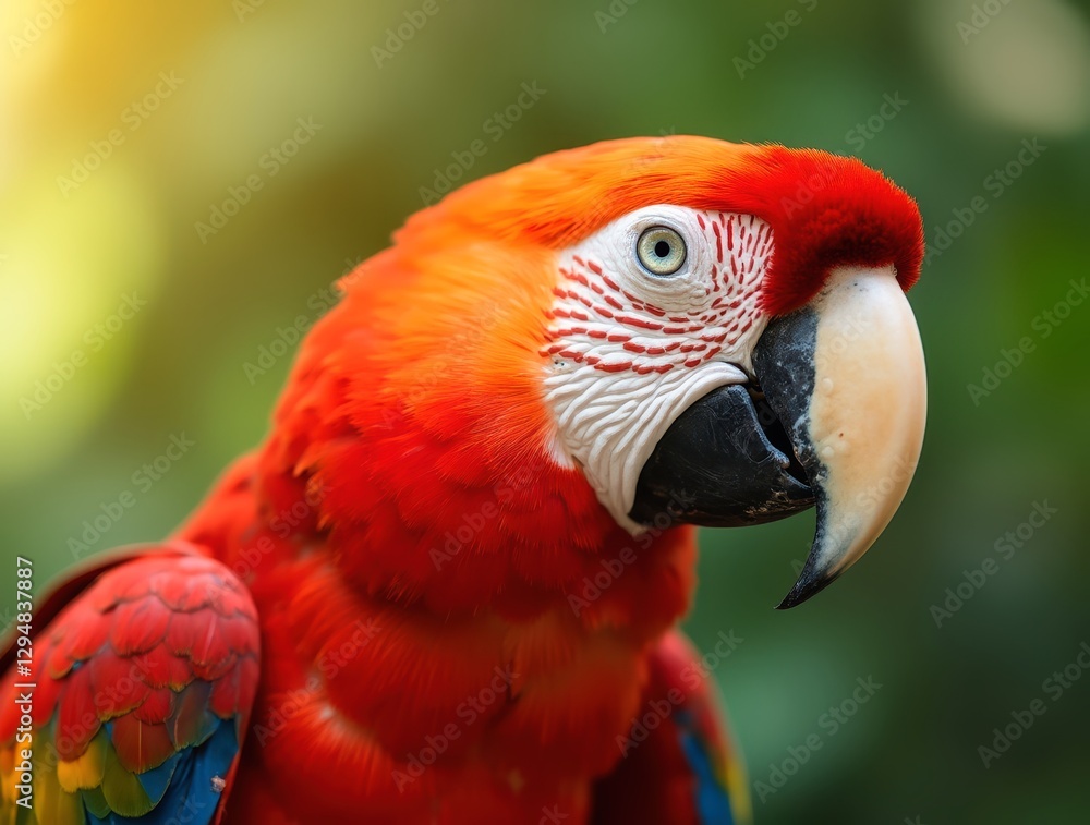 Close-up of Scarlet Macaw Showing its Colorful Feathers in Sunlight Close-up of Scarlet Macaw Showing its Colorful Feathers in Sunlight