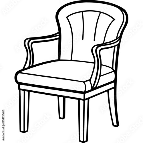 A sleek, modern chair with a curved backrest and four sturdy legs, drawn in clean, thin lines.