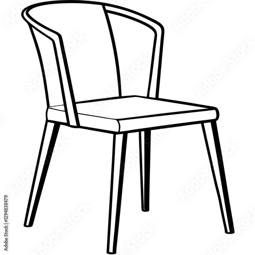 A sleek, modern chair with a curved backrest and four sturdy legs, drawn in clean, thin lines.