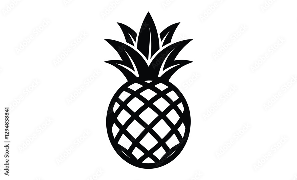 Pineapple silhouette, tropical fruit vector, black and white illustration Pineapple silhouette, tropical fruit vector, black and white illustration