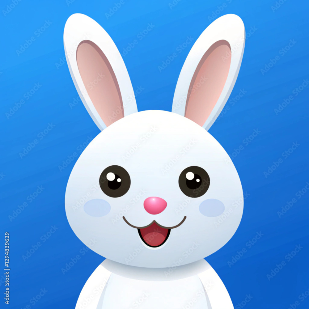 Cute white rabbit bunny silhouette icon. Funny smiling face head. Big pink cheeks. Kawaii cartoon baby character. Happy Easter. Valentines Day. Greeting card. Blue background. Flat design illustration Cute white rabbit bunny silhouette icon. Funny smiling face head. Big pink cheeks. Kawaii cartoon baby character. Happy Easter. Valentines Day. Greeting card. Blue background. Flat design illustration