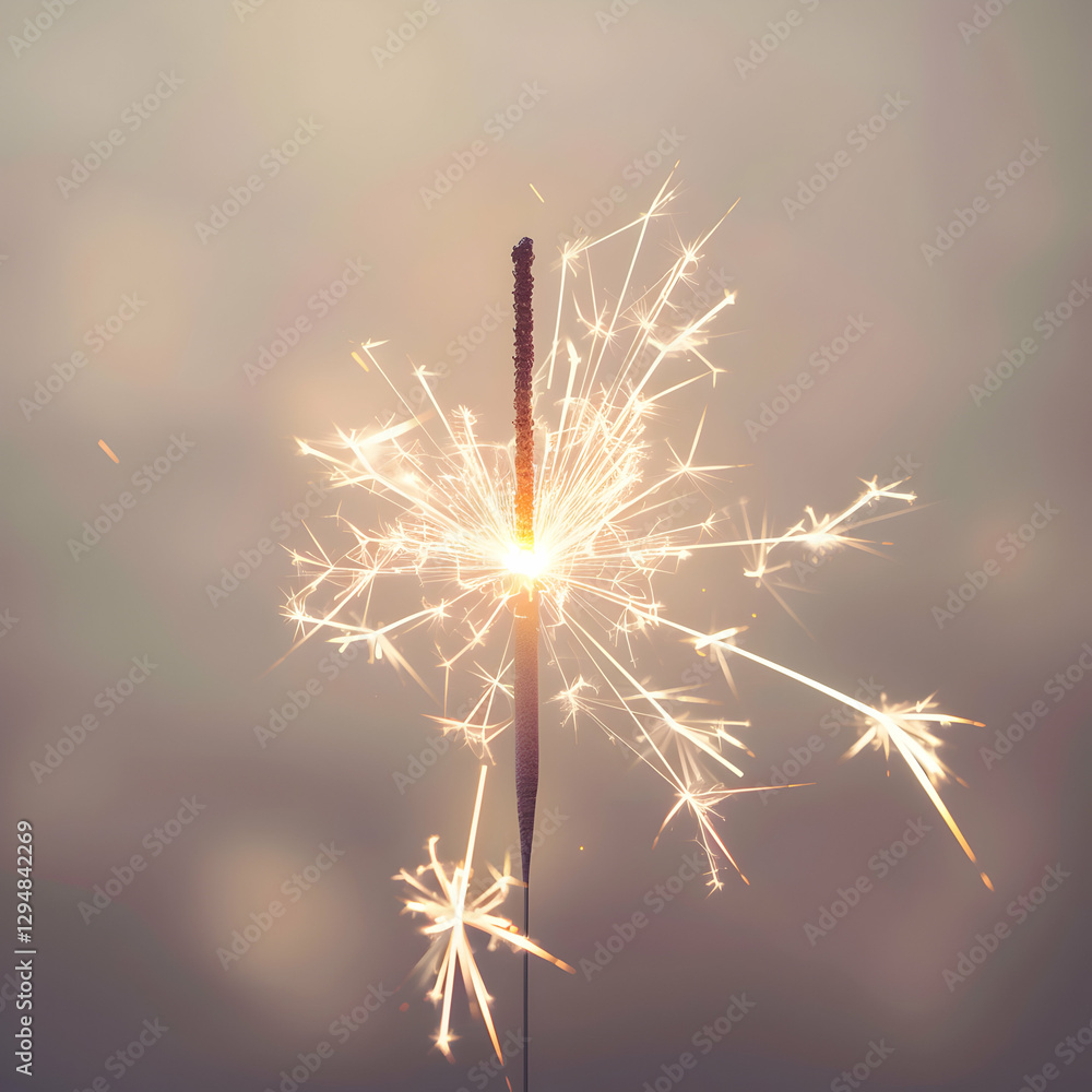 Fototapeta premium Sparkling Christmas sparkler glowing brightly against a blurred festive background in the evening