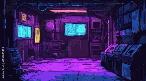 Wallpaper Mural Cyberpunk retro room with neon lights and futuristic interfaces Torontodigital.ca