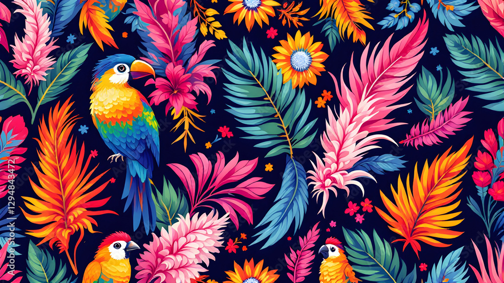 Obraz premium Seamless Tropical Birds Pattern