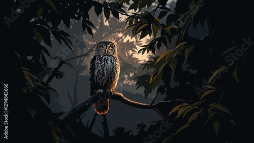 Owl in the forest vector illustration