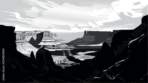 Monochromatic Line Art of the Grand Canyon .eps photo