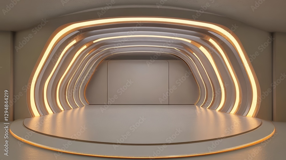 Fototapeta premium Elegant illuminated stage backdrop with curved design for presentations