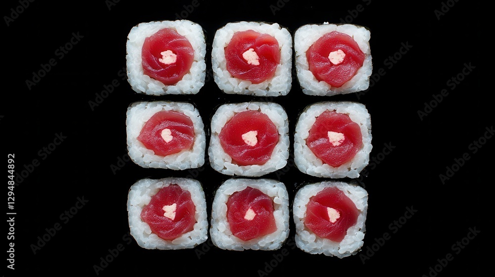 Fresh Tuna and Salmon Sushi with Avocado and Soy Sauce Fresh Tuna and Salmon Sushi with Avocado and Soy Sauce