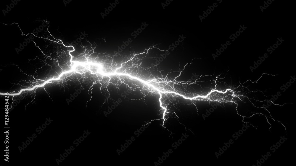White Electric Lightning Spark on Black Background White Electric Lightning Spark on Black Background