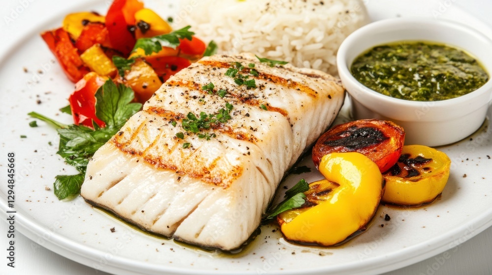 Grilled Fish Fillet with Rice and Roasted Vegetables Grilled Fish Fillet with Rice and Roasted Vegetables