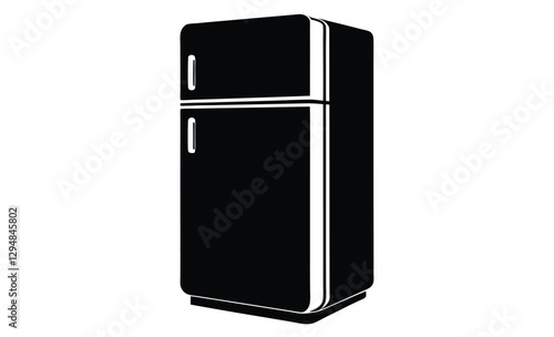 Refrigerator silhouette, kitchen appliance vector, black and white illustration