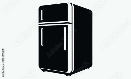 Refrigerator silhouette, kitchen appliance vector, black and white illustration